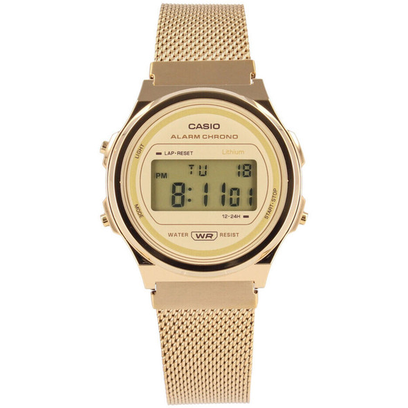 Casio Mesh A171WEMG-9A A171WEMG-9ADF A171WEMG-9 Gold Retro Alarm Watch